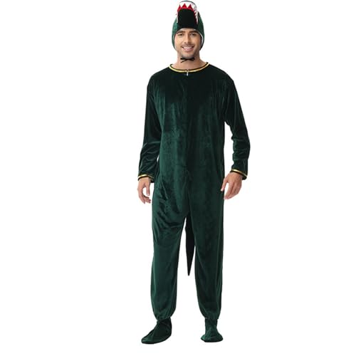 SANSIWU Dinosaurier-Kostüme für Herren, lustig, langärmelig, Rundhalsausschnitt, Mütze, Fußsäcke für Halloween, Tanz, Bühne, Streetwear (MMehrfarbig, L) von SANSIWU