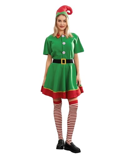 SANSIWU Elfen-Kostüm, Patchwork, Reverskragen, Weihnachtsmannhelfer, Outfit-Set, klassische Kontrastfarben, festliche Kleidung (A-Damen, XL) von SANSIWU