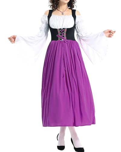 SANSIWU Französisches Dienstmädchen-Outfit, viktorianisches Dienstmädchenkleid, ausgefallene französische Schürze mit Haarschal, Cosplay, Halloween, Lolita-Kostüm, Dienstmädchen-Kostüm (Lila, M) von SANSIWU