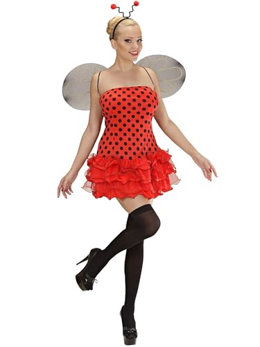 SANSIWU Frauen-Kostüm für Halloween, Biene, Marienkäfer, Cosplay, ärmellos, Spitze, gestuft, Rüschen-Outfit, gestreiftes Punkte-Druck, Stirnband, Flügel-Kostüm (A-Red, M) von SANSIWU