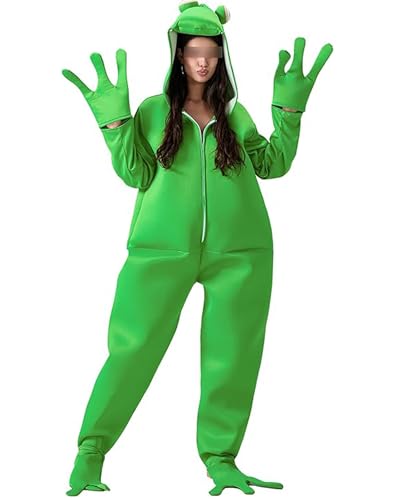 SANSIWU Froschkostüm für Erwachsene, Tierkostüm, Herren/Damen, Froschkostüm, Tier-Jumpsuits, Weihnachten, Halloween, Einteiler, Pyjama, lustiger Frosch-Anzug (Grün, L) von SANSIWU