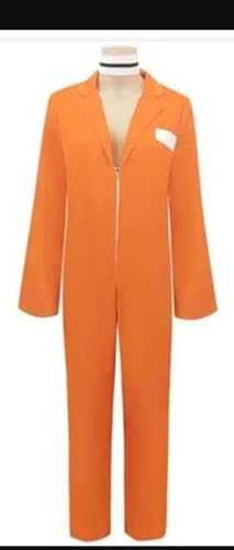 SANSIWU Gefangenen-Overall, orangefarbenes Gefängnis entflohener Häftling Jailbird-Overall, Kostüm, Buchstabendruck, Gefängnisverbrecher-Kostüm, Party, Cosplay, Outfits (L-03, S) von SANSIWU