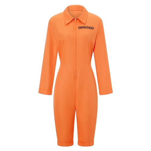 SANSIWU Gefangenen-Overall, orangefarbenes Gefängnis entflohener Häftling Jailbird-Overall, Kostüm, Buchstabendruck, Gefängnisverbrecher-Kostüm, Party, Cosplay, Outfits (Standard, M, B-01) von SANSIWU