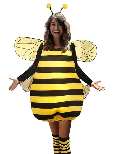 SANSIWU Halloween-Kostüm für Damen, Bienenkostüm für Kinder, mit kniehohen Socken und Haarreifen, Cosplay-Outfit (Gelb, XXL) von SANSIWU