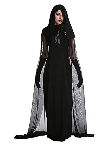 SANSIWU Halloween-Kostüm für Damen, für Erwachsene, Leichenbraut-Kostüm, Hexenkleid, Halloween mit Maske, perfekt für Halloween oder jede Kostümparty (Standard, XXL, C-Schwarz 2) von SANSIWU