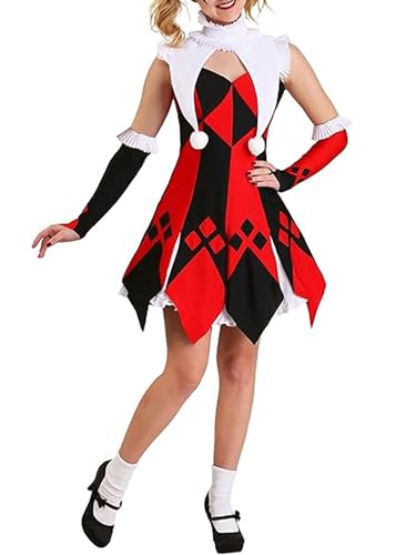 SANSIWU Narrenkostüm für Damen, gruseliges Clown-Kostüm für Damen, Zirkus, Freakshow, gruseliges Killer-Clownkleid, Cosplay, für Kostümparty (A-Red1, L) von SANSIWU