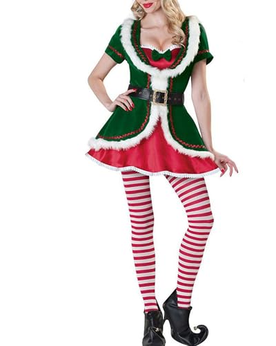 SANSIWU Weihnachts-Kostüm-Set für Damen und Herren, Deluxe-Weihnachtsbaummantel mit Hose/Spleißkleid, Set für Erwachsene, Paare, Cosplay-Outfits (grüne Frau, XL) von SANSIWU