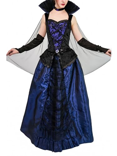 Spooktacular Creations Königliches Vampir-Kostüm für Erwachsene, Herren, Damen, Halloween, Gothic, Vampirin, klassisches Halloween-Kostüm, A-Blau, Vampirkönigin, Einheitsgröße von SANSIWU