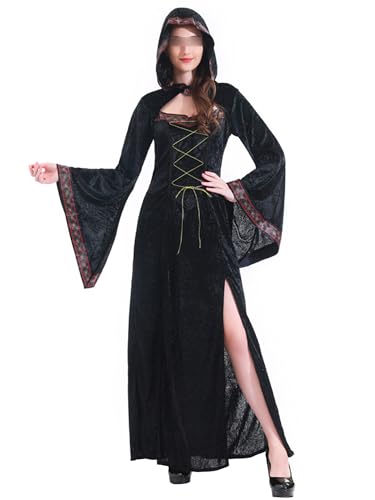 Spooktacular Creations Royal Vampir-Kostüm für Erwachsene, Herren, Damen, Halloween, Gothic, Vampirin, klassisches Halloween-Kostüm (A-schwarzer Vampir, mit Kapuze, Einheitsgröße) von SANSIWU