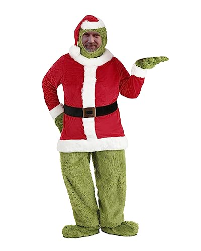 Weihnachts-Familien-Kostüm-Set mit passenden Oberteilen, Hosen, Hut, Handschuhen, Schuhen, Überzug, grünes Monster, Cosplay, Bühnenshow, Motto-Party-Kostüm-Set (Rot, Erwachsene A, XXL) von SANSIWU