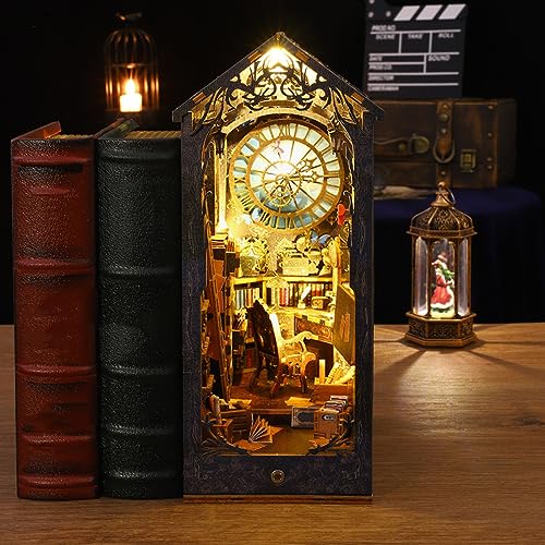 SAROZZTAL Book Nook Kit, DIY Puppenhäuser Miniatur Haus Kit mit LED-Licht, 3D Holzpuzzle Bücherregal Einsatz, Buchstützen Dekoration, Book Nook Häuser Modellbausätze für Erwachsene zum Bauen von SAROZZTAL