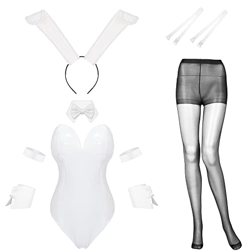 Halloween-Kostüm für Damen, Hasen-Kostüm, niedlicher Hasen-Body für Cosplay, Weiß, Größe M von SATINIOR