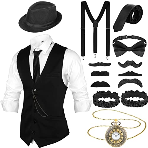 SATINIOR 1920er-Jahre-Kostüm, brüllende Kostüme, Outfit mit 20er-Jahre-Gangster-Weste, Hut, Taschenuhr, Hosenträgern, Schwarz, XXL von SATINIOR