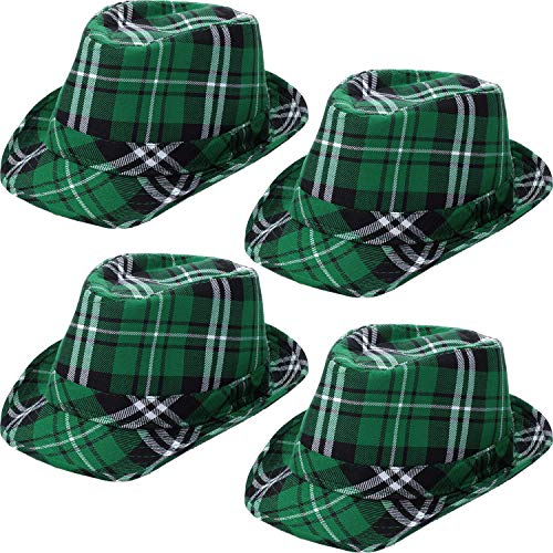 SATINIOR 4 Stück St. Patrick's Day Hut Grün Karierten Stoff Fedora Hut Irischen Hut Zubehör für Party Kostüm von SATINIOR