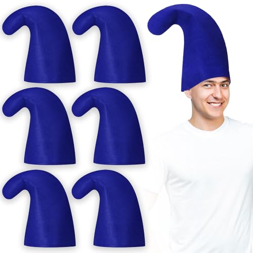 SATINIOR 6 Stück Karneval Zwergenmütze Filz Schlumpfmütze für Erwachsene Weihnachtskleid Kopfbedeckung für Kostüm Ausgefallenes Cosplay Partyzubehör (Blau) von SATINIOR