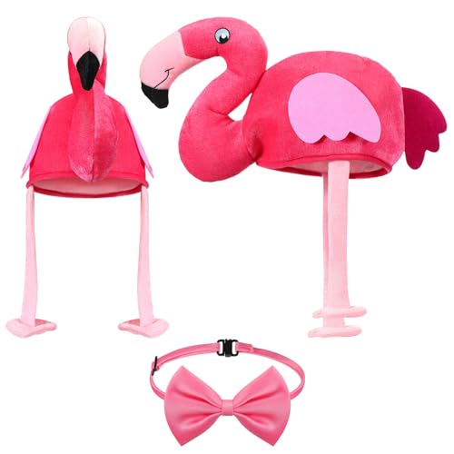 SATINIOR Verstellbare Rote Kostüm Mütze Lustiger Hut mit Roter Fliege für Kinder Damen Herren Erwachsene Halloween Weihnachten Ostern Party Dekoration Kostüm Zubehör (Flamingo) von SATINIOR