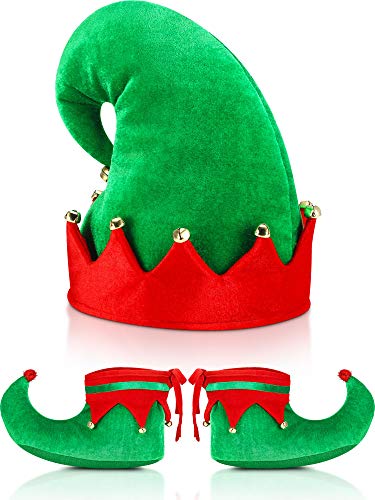 SATINIOR Weihnachten Santa Elf Schuhe und Hut Weihnachten Rot Grün Kostüm Zubehör-Set (28 cm/ 11 Zoll) von SATINIOR