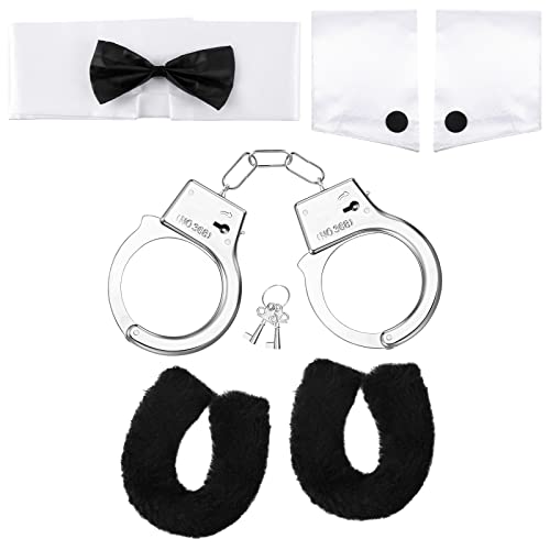 SATINIOR Herren Kostüm Kragen Fliege und Manschetten Set Polizei Kostüm Requisiten Zubehör für Halloween Party Zubehör Accessoires von SATINIOR