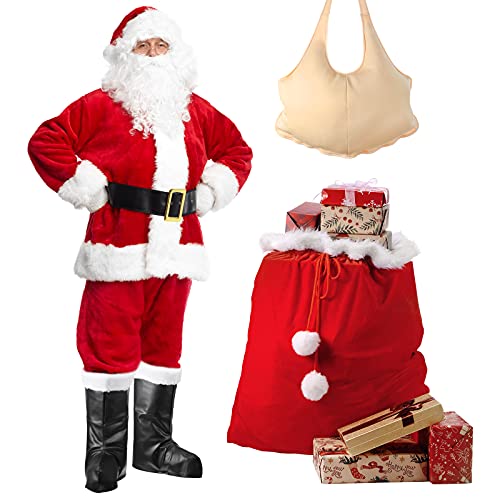 Weihnachten Weihnachtsmann Kostüme Anzug Weihnachten Weihnachtsmann Bauch Zubehör Weihnachtsfeier Cosplay Outfits (XL) von SATINIOR