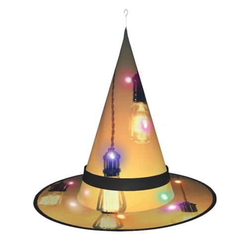 SATUSA Glühbirnen-Druck, Halloween-Dekoration, Hexenhut, beleuchteter Hexenhut, hängend, beleuchtet, leuchtender Hexenhut für Halloween-Partyzubehör von SATUSA