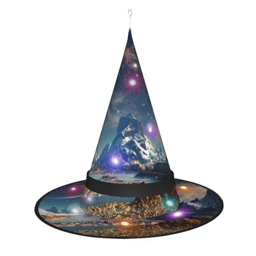 SATUSA Halloween-Dekoration mit Sternen-Druck, Hexenhut, beleuchteter Hexenhut zum Aufhängen, beleuchteter leuchtender Hexenhut für Halloween-Partyzubehör von SATUSA