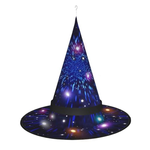 SATUSA Halloween-Dekoration mit Sternenmotiv, Hexenhut, beleuchteter Hexenhut zum Aufhängen, beleuchteter leuchtender Hexenhut für Halloween-Partyzubehör von SATUSA