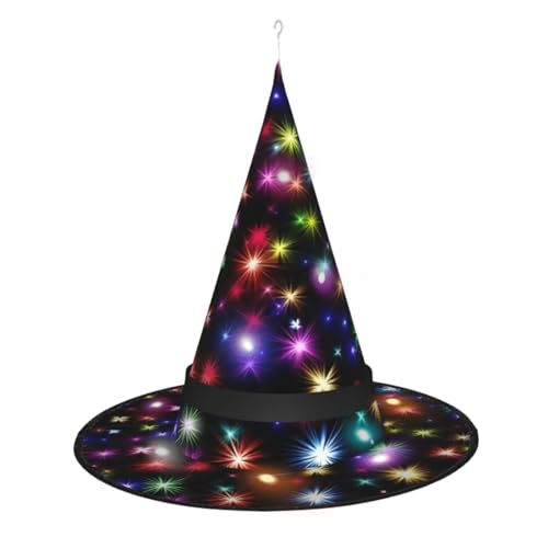 SATUSA Hexenhut mit bunten Sternen, Halloween-Dekoration, Hexenhut, zum Aufhängen, beleuchteter leuchtender Hexenhut für Halloween-Partyzubehör von SATUSA