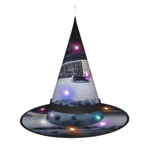 SATUSA Hockeyschläger-Druck, Halloween-Dekoration, Hexenhut, beleuchteter Hexenhut, zum Aufhängen, beleuchteter leuchtender Hexenhut für Halloween-Partyzubehör von SATUSA