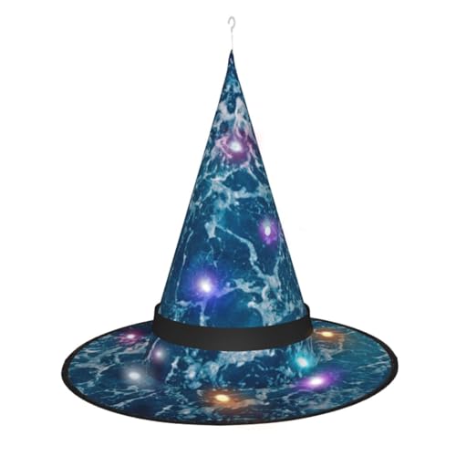 SATUSA Sea Seen From The Top Print Halloween Decoration Witch Hat Light Up Witch Hat Hanging Lighted Glowing Witch Hat For Halloween Party Supplies von SATUSA