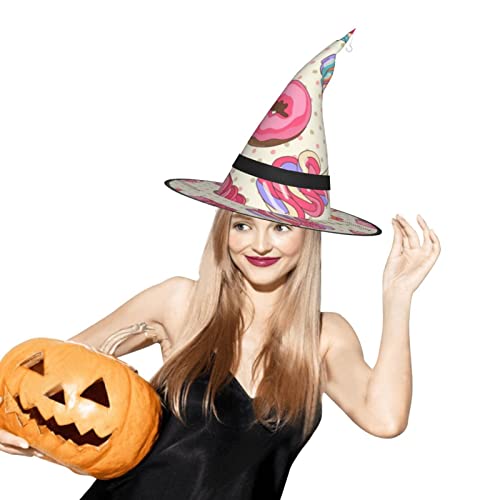 SATUSA Süßer Lutscher-Cupcake-Druck, Halloween-Dekoration, Hexenhut, beleuchteter Hexenhut, zum Aufhängen, beleuchteter leuchtender Hexenhut für Halloween-Partyzubehör von SATUSA