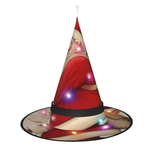 SATUSA Weihnachtsmann auf Roller-Druck, Halloween-Dekoration, Hexenhut, beleuchteter Hexenhut, zum Aufhängen, beleuchteter leuchtender Hexenhut für Halloween-Partyzubehör von SATUSA