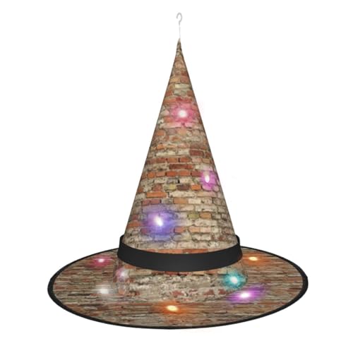 SATUSA Ziegelstein-Wanddruck, Halloween-Dekoration, Hexenhut, beleuchteter Hexenhut, zum Aufhängen, beleuchteter leuchtender Hexenhut für Halloween-Partyzubehör von SATUSA