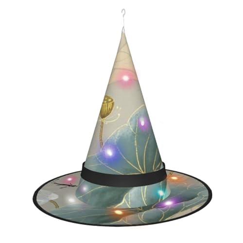 Sommerteich-Druck, Halloween-Dekoration, Hexenhut, beleuchteter Hexenhut, hängend, beleuchtet, leuchtender Hexenhut für Halloween-Partyzubehör von SATUSA