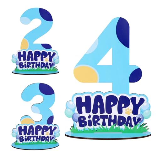Blauer Hund 4. Geburtstag Schild Tischdekoration für Tisch, Holz Happy Birthday Zahlenständer Schild für Jungen Mädchen Kinder Freistehende Partydekoration Blauer Hund 4. Geburtstag Schild Tischdekoration für Tisch, Holz Happy Birthday Zahlenständer Schild für Jungen Mädchen Kinder Freistehende Partydekoration von SAVITA