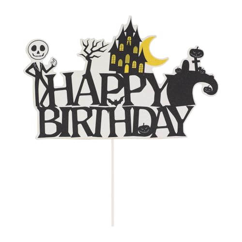 Halloween Happy Birthday Tortenaufsatz, Schwarze Glitzer Torteneinsätze mit Kürbis Fledermaus Schloss Geist Details Halloween Themen Geburtstagsparty Dekorationen Halloween Happy Birthday Tortenaufsatz, Schwarze Glitzer Torteneinsätze mit Kürbis Fledermaus Schloss Geist Details Halloween Themen Geburtstagsparty Dekorationen von SAVITA