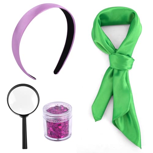 Kostümzubehör Set für Damen, Inklusive Lila Stirnband Grünem Schal LUPE und Körperpailletten Klassisches Cosplay Outfit für Zeichentrickfiguren Halloween Cosplay Zubehör Kostümzubehör Set für Damen, Inklusive Lila Stirnband Grünem Schal LUPE und Körperpailletten Klassisches Cosplay Outfit für Zeichentrickfiguren Halloween Cosplay Zubehör von SAVITA