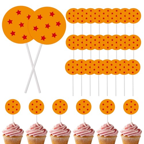 SAVITA 30 Stück Kuchendekorationen mit Cartoon Motiven, Orange Rote Kuchendekorationen aus Karton mit Cupcake Toppern Stern Anime Motiven für Geburtstagsparty Dekoration SAVITA 30 Stück Kuchendekorationen mit Cartoon Motiven, Orange Rote Kuchendekorationen aus Karton mit Cupcake Toppern Stern Anime Motiven für Geburtstagsparty Dekoration von SAVITA