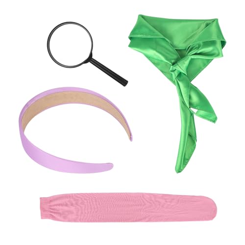 SAVITA 4stk Damen Halloweenkostüme Partykostüm, Lila Stirnband Grüner Schal Strümpfe Lupe Halloween Cosplay Set Charakter Kostümzubehör SAVITA 4stk Damen Halloweenkostüme Partykostüm, Lila Stirnband Grüner Schal Strümpfe Lupe Halloween Cosplay Set Charakter Kostümzubehör von SAVITA