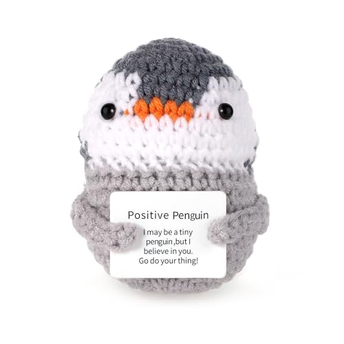 SAVITA Lustiger Positiver Pinguin, 9cm Gestricktes Pinguin Spielzeug mit Positiver Karte Kreativ Niedlich Wolle Positive Pinguin Häkelpuppe zur Ermutigung von Freunden Party Dekoration von SAVITA