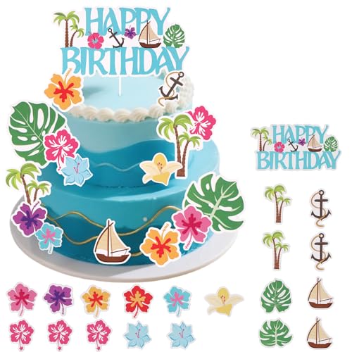 SAVITA Ozean-Kuchendekorationen, Cartoon-Blumen-Kokosnussbaum-Boot und Bootshaken-Kuchenaufsätze Tropische Cupcake-Aufsätze für Geburtstags-Babyparty-Partyzubehör SAVITA Ozean-Kuchendekorationen, Cartoon-Blumen-Kokosnussbaum-Boot und Bootshaken-Kuchenaufsätze Tropische Cupcake-Aufsätze für Geburtstags-Babyparty-Partyzubehör von SAVITA