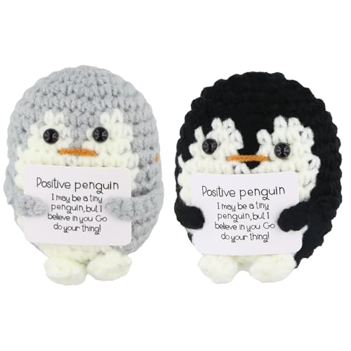 2 Stück Lustiger Positiver Pinguin, Positive Geschenke Gift aus Wollstrick, Pocket Hug Strickwolle Puppe mit Ermutigungskarte, Vielseitige Dekoration Positiver Häkelpuppe, für Familie Freund Patient von SAVOSWEET