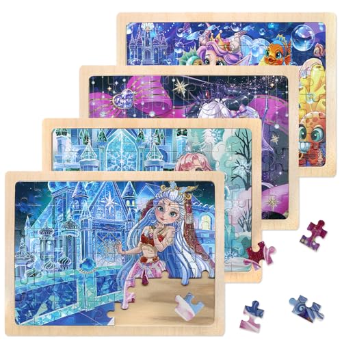 SAYHALO Puzzle Einhorn Prinzessin ab 3 4 5 6 Jahre, 4x60 Teilen Kinder Mädchen Holzpuzzle, Vorschule Lehrreiches Spielzeug, Geschenke für Kinder Mädchen Jungen von SAYHALO