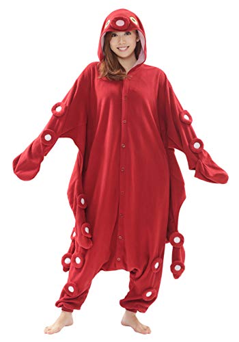 Red Octopus Onesie Kigurumi Einteiler Onesie Kostüm Jumpsuit | SAZAC Kigurumi | für Kinder und Erwachsene | One Size Fits All (155 – 180+ cm) von SAZAC