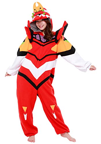 SAZAC Kigurumi – Evangelion Unit-02 – Eva-02 – Einteiler Jumpsuit Halloween Kostüm – Erwachsene Rot, Rot/Ausflug, einfarbig (Getaway Solids), Adult One-Size-Fits-All von SAZAC