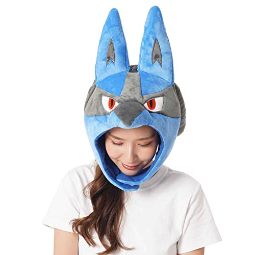 SAZAC Blaues Lucario Pokemon Hut Kostüm für Erwachsene – Premium Cozy Cap mit Klettverschluss – Perfektes Halloween-Kostüm & Erwachsenen-Cosplay, Blau, Erwachsene von SAZAC