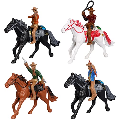 SBNYTBLW 4 Stück Wilder Westen Cowboys und Indianer Figuren Spielzeug, Reitende Indianer Figuren Amerikanische Figuren Spielset Miniatur Sandkasten Dekoration Lernspielzeug for Kinder von SBNYTBLW