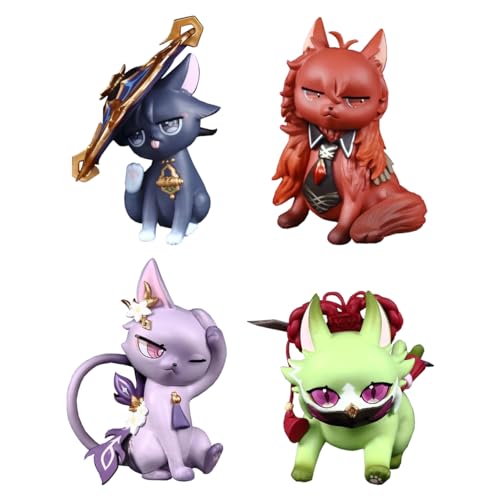 SBNYTBLW Anime Figuren Keqing Figur Statue Modell PVC Katze Actionfigur Desktop-Dekorationen Anime Figur Sammlerstücke(Type 5,4pcs) von SBNYTBLW