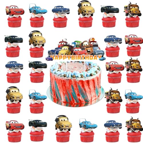 25 Stück Auto Kuchen Deko, Auto Tortendeko Cake Topper, Auto Kuchen Dekoration Tortendeko, Auto Cupcake Deko, für Kinder Geburtstag Baby Dusche Home Gathering von SBOACXC