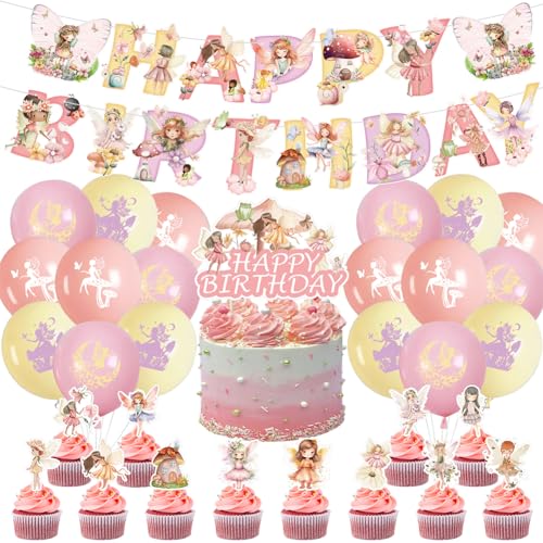 Blumenfee Geburtstag Dekoration, Blumenfee Party Dekoration Kinder Geburtstag Dekoration Set Cake Toppers, Birthday Banner, FüR Kinder Geburtstag Party Dekoration von SBOACXC