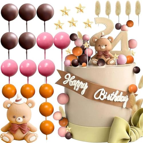 SBOACXC 26 Stück Teddybär Geburtstagstorte Deko Gender Reveal Partydeko Teddybär Kuchen Deko Mädchen Teddybär Babyparty Kuchen Dekoration für Hochzeit, Baby Shower und Geburtstag Party von SBOACXC